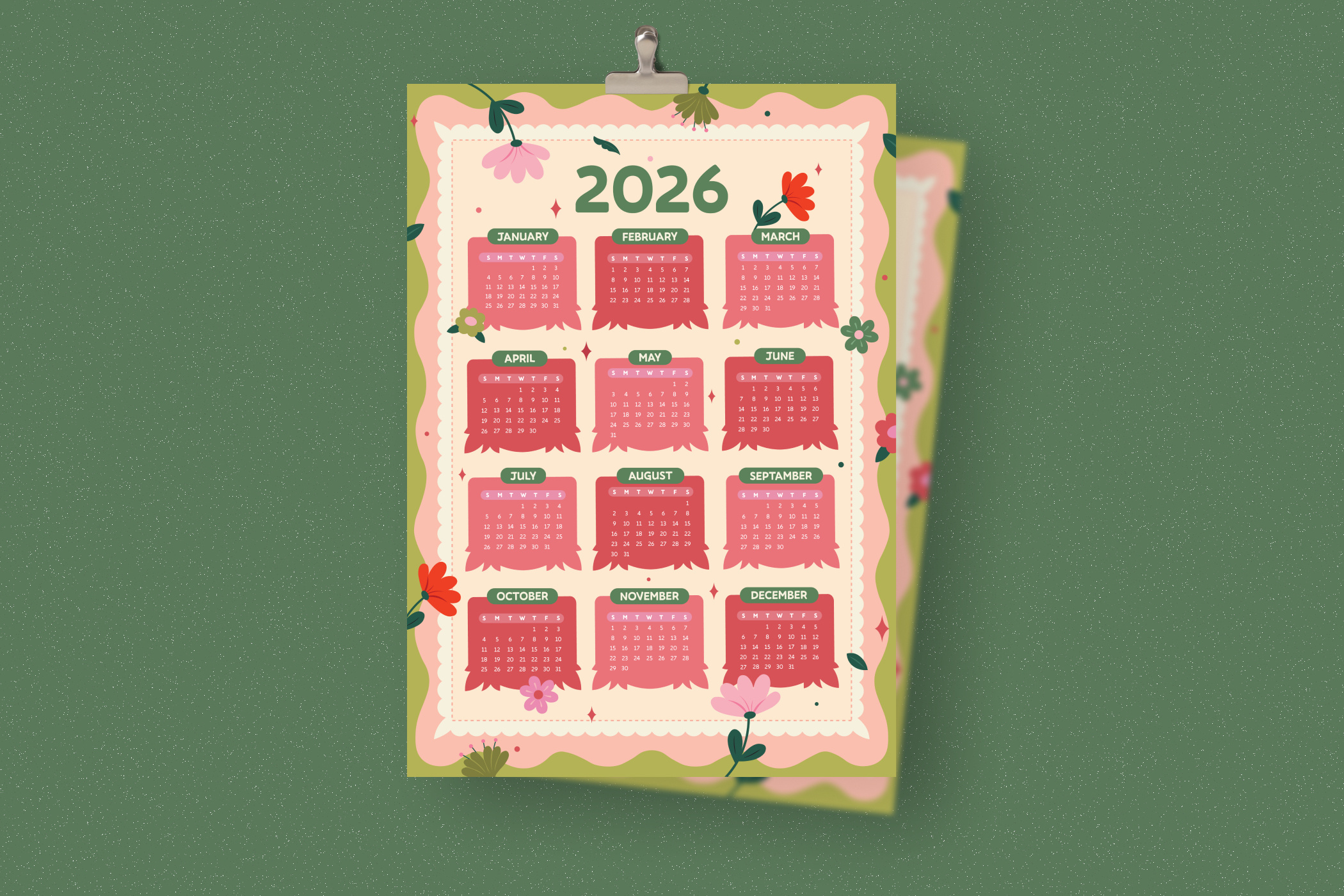 Floral Beauty - Calendar agenda annual annum bloom blossom botanical datebook event foliage garden journal nature organizer planner reminder schedule scheduler template tracker yearly