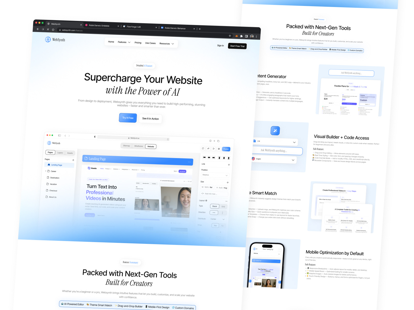 WebSynth - Web Builder Website (Feature Page) ai website ai website builder blog page builder saas career page contact us page faq page feature page job vacancy page landing page landing page builder pricing page redesign website responsive design saas sitemap builder ui ux design website website builder wireframe builder