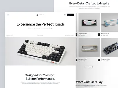 AeryBoard — Redefining Typing Experience Landing Page clean design company profile design desktop e commerce ecommerce website keyboard landing page landing page ui minimalist modern design online shop shop ui uidesign uiux ux uxdesign web design website