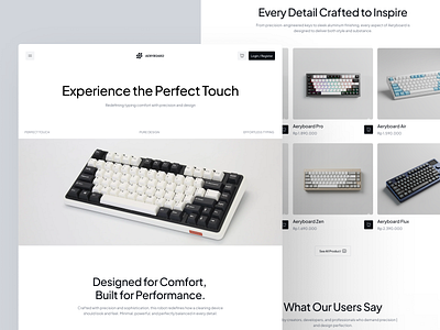 AeryBoard — Redefining Typing Experience Landing Page clean design company profile design desktop e commerce ecommerce website keyboard landing page landing page ui minimalist modern design online shop shop ui uidesign uiux ux uxdesign web design website