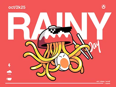 Rainy Day character clean design food graphic design helvetica ill illustration japan mascot merch noodle poster quirky ramen simple tee tshirt vector