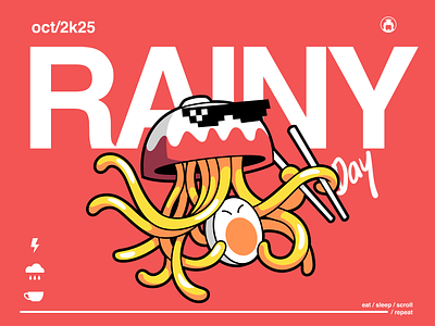 Rainy Day character clean design food graphic design helvetica ill illustration japan mascot merch noodle poster quirky ramen simple tee tshirt vector