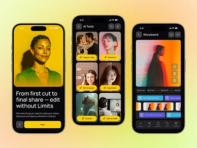 AI Video Creator Mobile App ai app ai generator ai mobile app ai video app design app redesign edit video image editor mobile mobile app ui ui ux design ux video app video editing video maker virbo