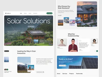 Solar Energy Landing Page — Clean, Modern, Aesthetic Web Design animation animation design branding electricity service company energy service framer green tech green technology company hover effect landing page peno lab renewable scroll animation service solar energy solar panel website startup sustainable energy solutions ui design webflow