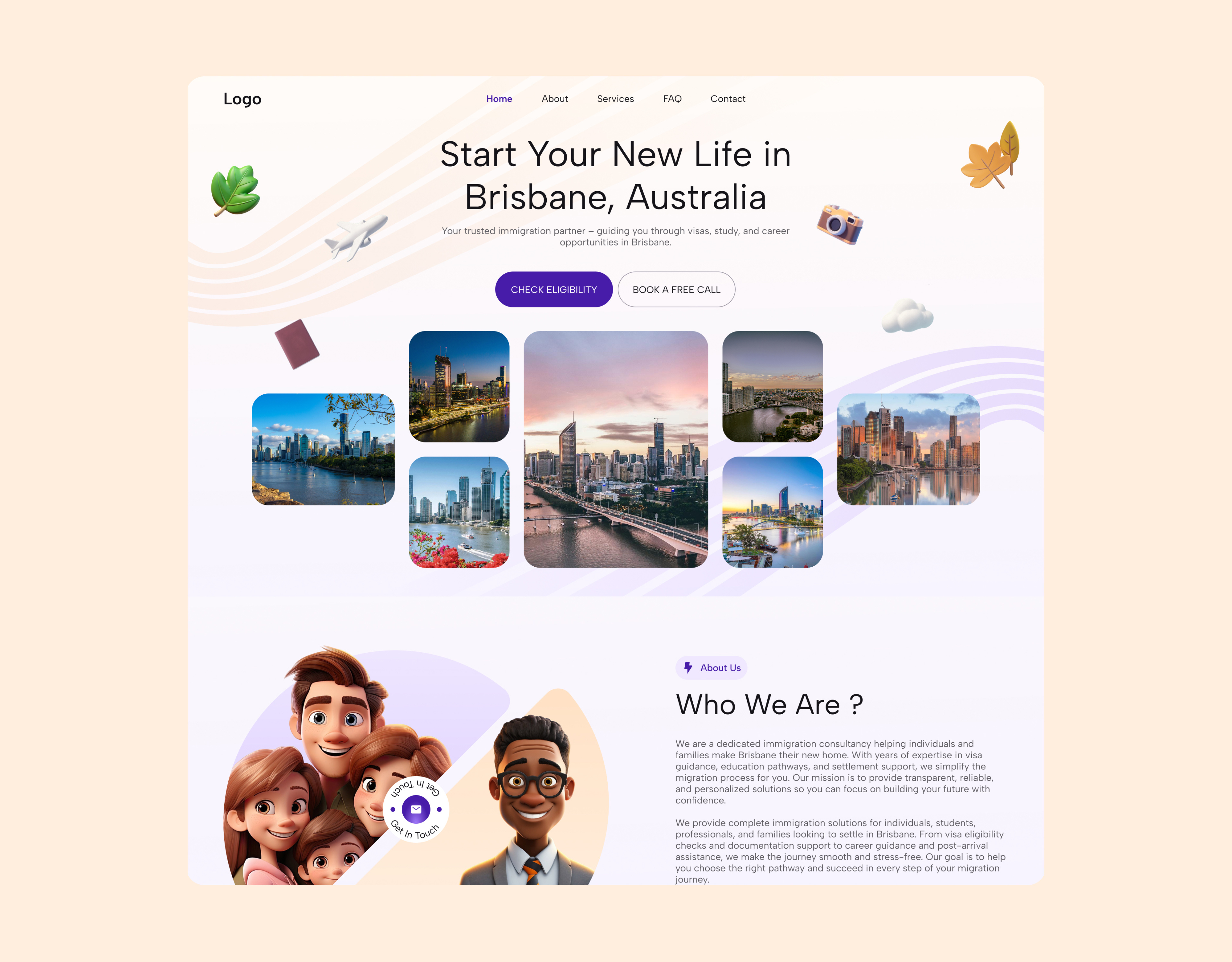 Your New Life in Brisbane UI Design | Web Design 3d web design brisbane wesite figma home page immigration website landing page ui deisgn uiux user interface visa design web design website