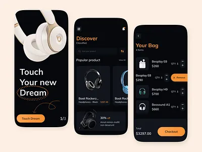 Headphones - E-commerce app app design audio clean dark e commerce e commerce app e commerce shop headphone headphone design headphones shop minimal mobile mobile app mobile app design online online store sound trending ui design