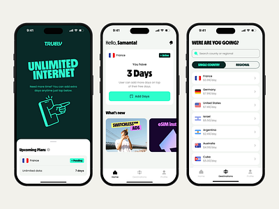 Mobile app design for eSim company. app app design esim globe ios mobile travel ui ux