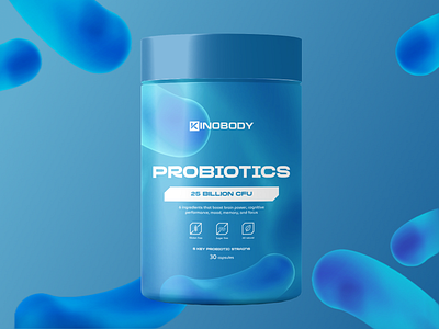 Kinobody | Probiotics Jar Packaging design 3d bacteria box brand identity branding graphic design gut health illustration jar kinobody label logo logo design packaging packaging design probiotics supplements vitamins