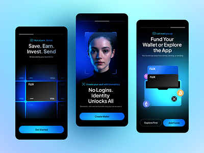 Next-Gen Finance App - Biometric Wallet Design ai app android app concept app design banking app biometric design crypto wallet dark mode digital wallet figma design finance app fintech app ios mobile design modern ui product design ui design ui ux us design wallet app