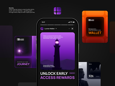 Social Media Design – Lumen Wallet branding package guide concept visuals construction branding crypto branding fintech branding graphic assets logo ideas logo inspiration modern brand identity modern tech logo social media social media ads social media assets social media creatives social media design social media visuals tech branding ux design logo visual assets web3 branding