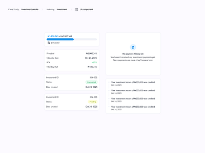 Investment Details UI Component design system investment ui ux