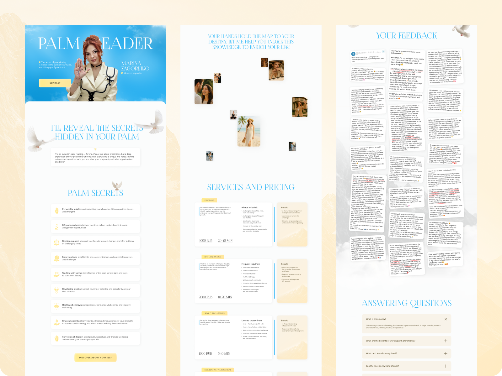 Landing page design for Palm reader Marina Zagorulko