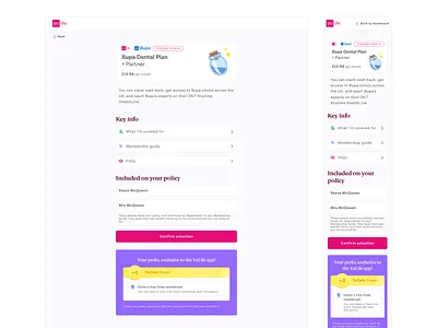 Dental Plan Confirmation icons insurance mobile product design ui ui design web app web based