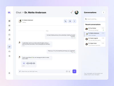 🪷 Mindful Chat Interface for Therapy Sessions branding chat clean figme healthcare healthcare platform illustration interaction design interface mental health modern ui online therapy print product design psychology typography ui ux web design web platform