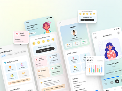 MindfulMe - Mental health companion app (Fullscreen) branding design graphic design homescreen illustration mental health mobile apps mobile screen responsive ui ux web design website