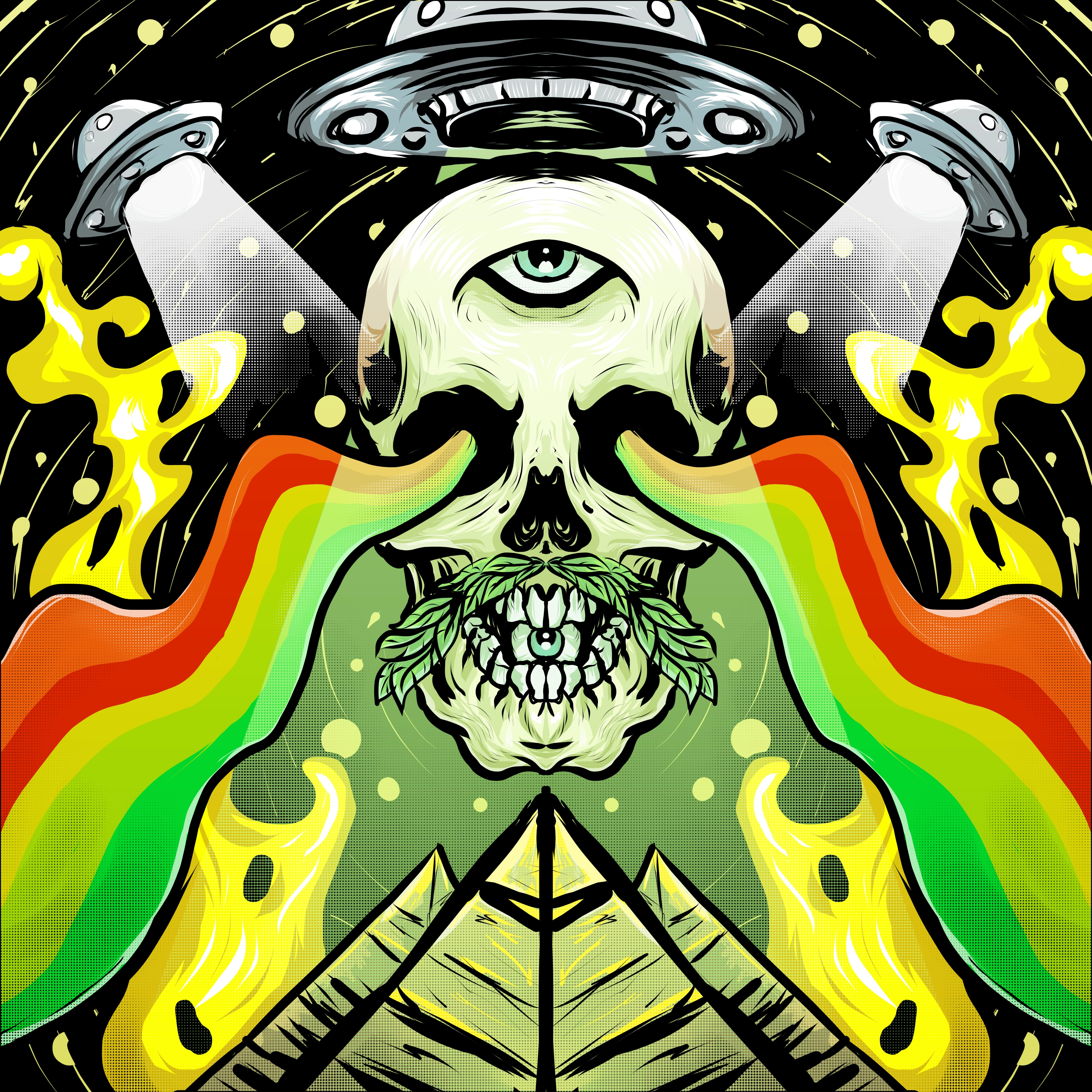 ILLUMINA-BOW alien artwork eyes illustration leaf skeleton skull skull. space stoner