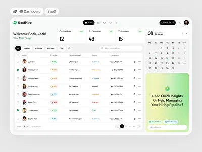 HR SaaS Dashboard UI/UX for Recruitment and Candidate Management applicant tracking b2b saas candidate management data dashboard figma hiring process hiring software hr dashboard hr management hr saas hr software human resources modern ui product design recruitment platform saas design ui design ux design web app design workflow automation