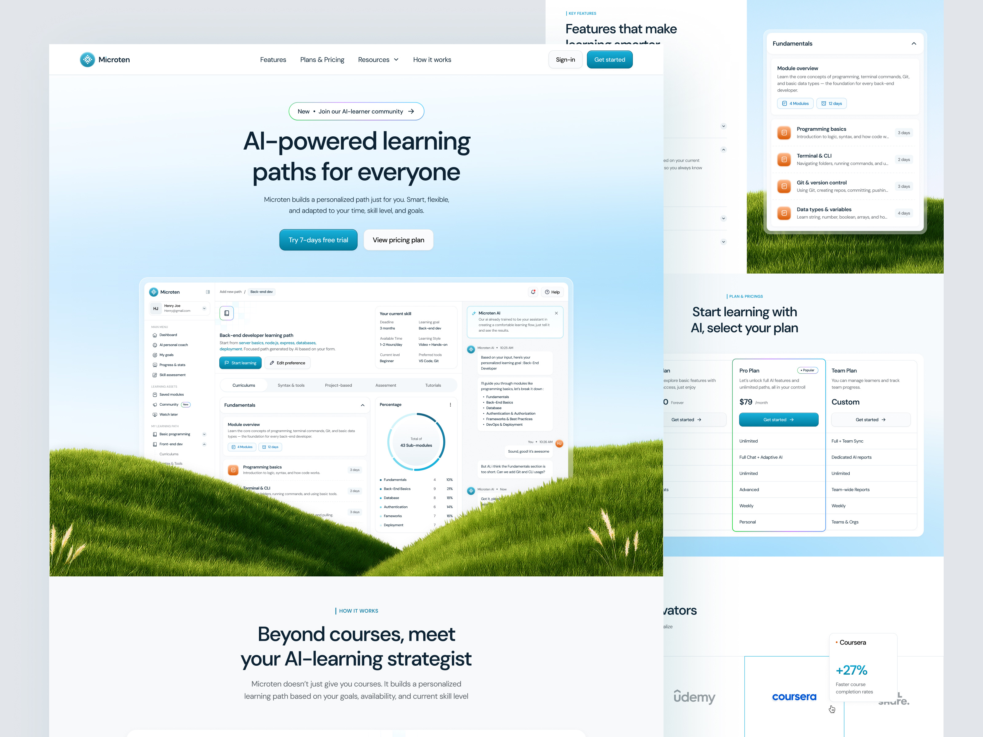 Microten – AI Learning Platform Landing Page adaptive learning ai education ai learning platform clean design clean interface creative agency digital learning edtech website education ui learning management system minimal design minimal interface modern ui saas platform ui uiux design user experience ux ui design web design