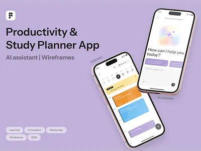 Productivity & Study Planner App — AI assistant | Wireframes ai ai assistant ai planner calendar case study lessons planner productivity schedule services students study app wireframes