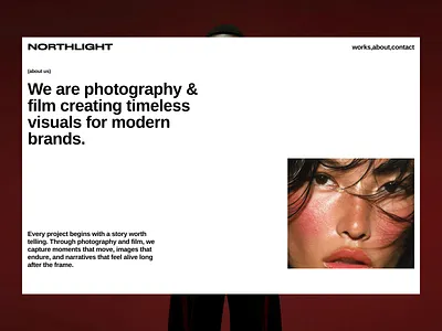 About Us Page — Photography & Film Studio Website about page bold brutalist cinematic creative design editorial film imagery minimal modernist portfolio studio template typography ui web design website