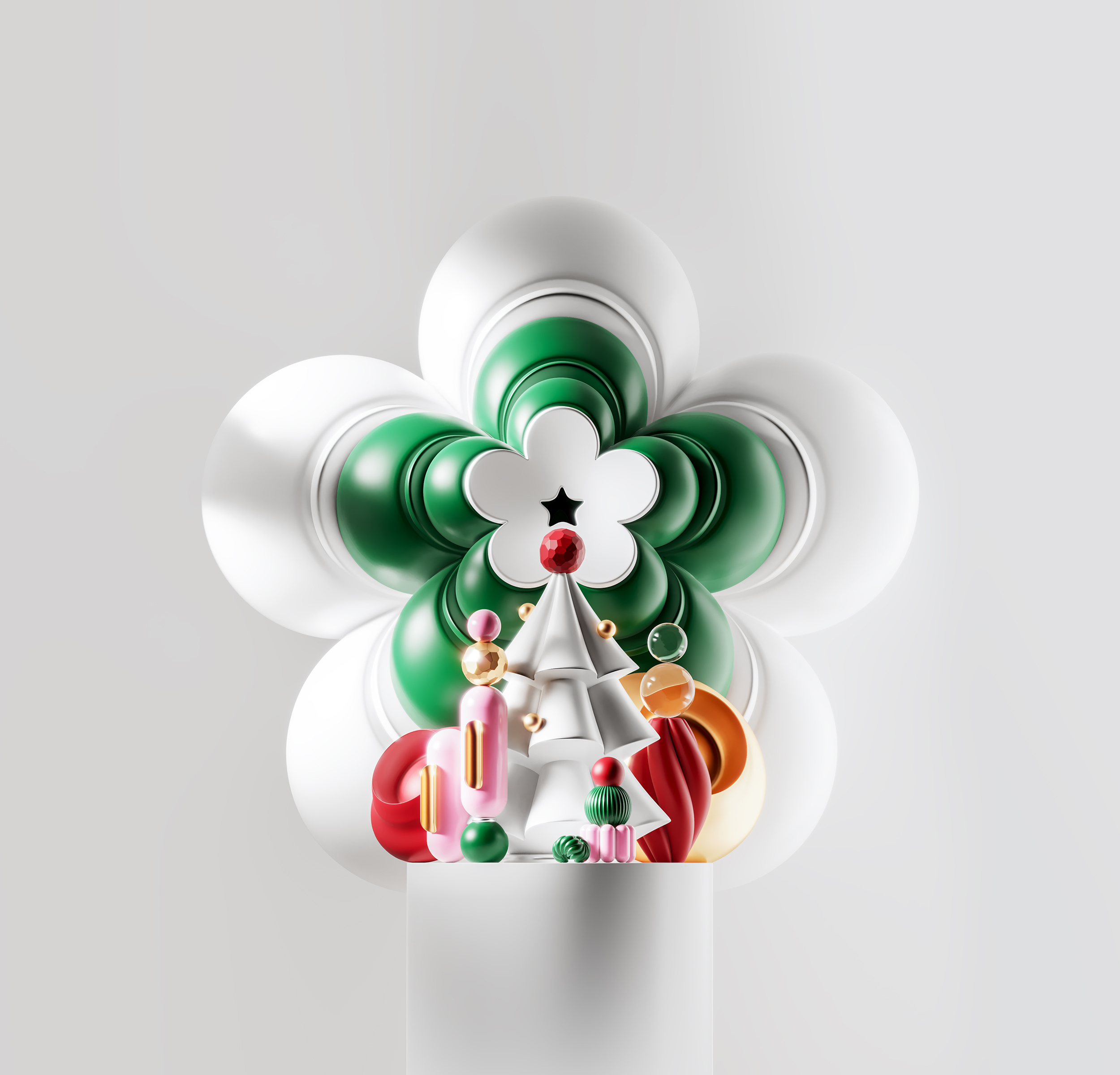 Christmas Flower 3d branding candy christmas design flower gold illustration logo luxury pink playful posh sweet tree