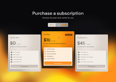 SaaS - Pricing Cards card design clean gradient landingpage orange pricing saas startup tech ui ux web design