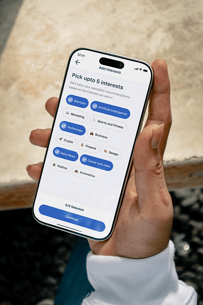 Multi-Select Interests UI for Add Letter News Reading App app design app design agency app onboarding app ui branding material design mobile app multi select onboarding ui