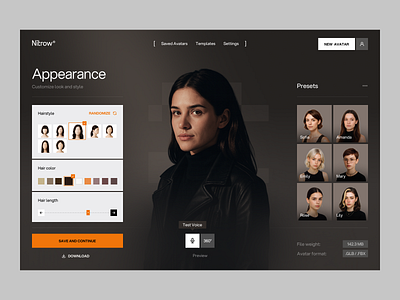 Platform for an Avatar Builder ✦ Nitrow design interface product service startup ui ux web website
