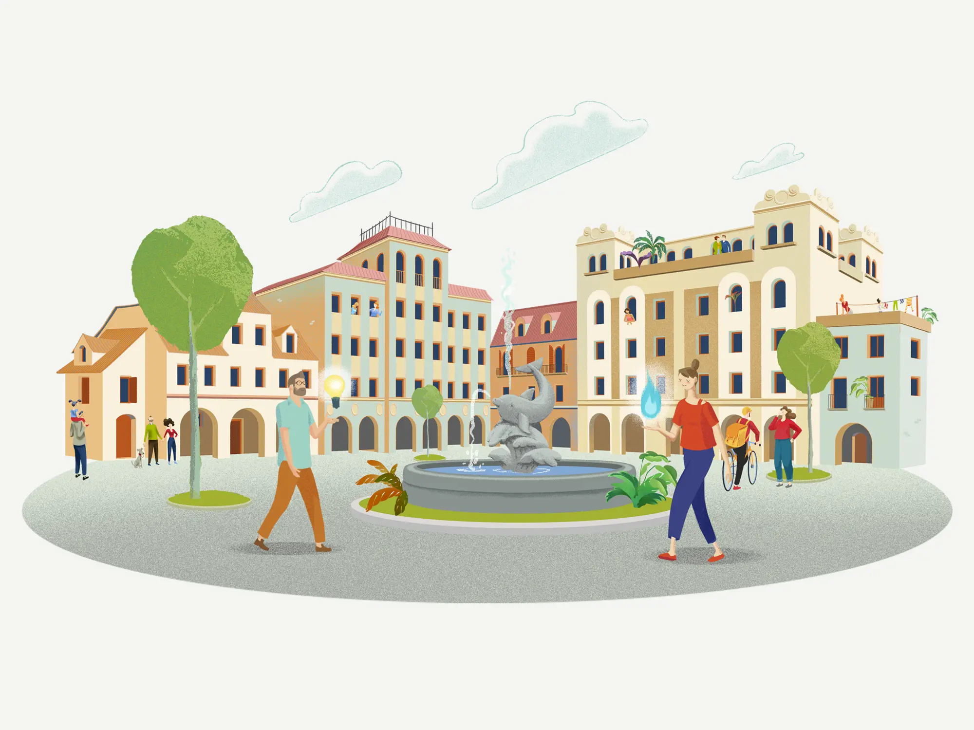 Naturgy Styleframe - The town animation illustration styleframe