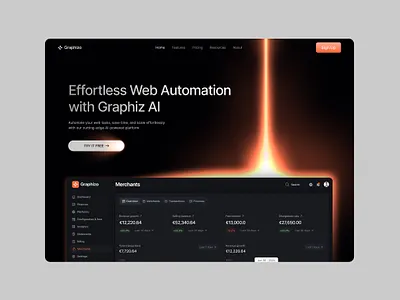 Crafting a Sleek Dark-Mode Hero Experience 3d animation branding design graphic design hero section illustration landing page logo minimal design motion graphics ui ui design ux website