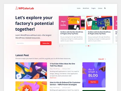 WP Color Lab—Tutorial Hub for WordPress articles blog blog design blog page design blog site branding clean copywriting design landing page marketing minimal design mordern product design ui uiux user interface web design website wordpress