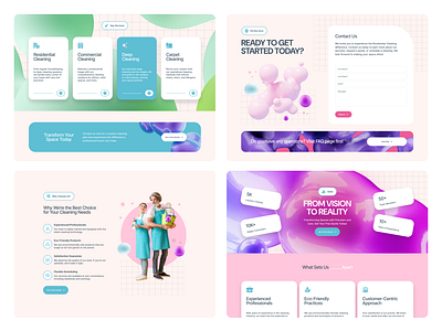 Cleaning Company Landing Page Elements 3 art direction business landing page cards cards design cleaning landing page liquid ui