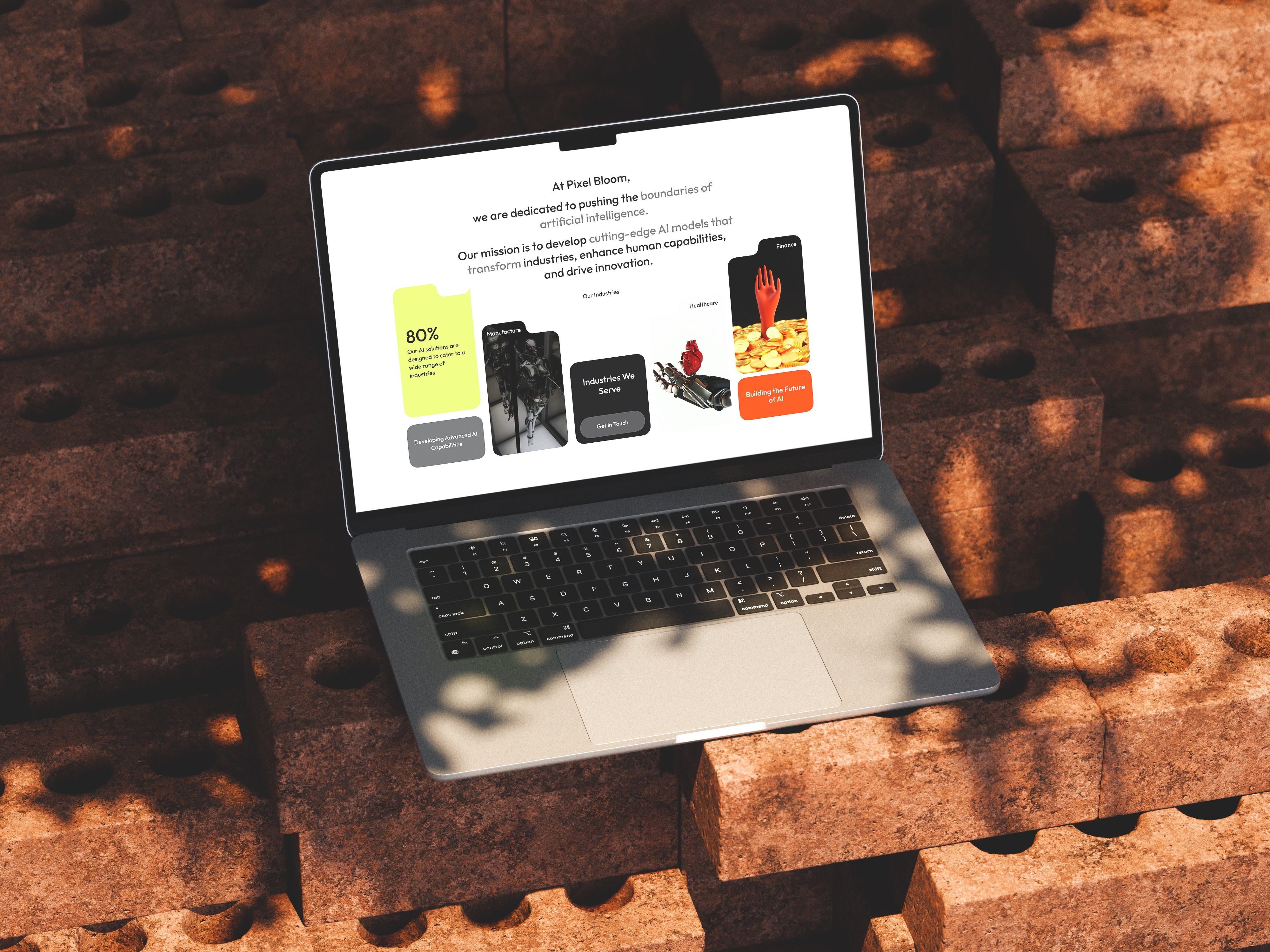 UI Wiki - AI Innovation Pixel Bloom Design ai branding concept ai driven company site ai website design artificial intelligence ui clean tech website corporate ai design digital innovation mockup futuristic web design homepage layout design innovation agency web design macbook website display minimal website layout modern ux showcase modern web mockup professional web presentation responsive web interface tech company landing page tech startup website ui inspiration dribbble web design concept