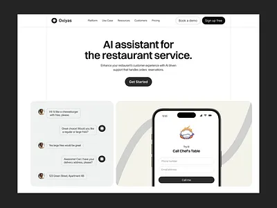 Oxiyas AI assistant for restaurant agent ai ai chatbot ai restaurant assistant assistent landing page restaurant automation ui ux voice ordering web design website