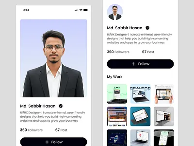 Clean Personal Profile UI — Showcasing Designer’s Identity app clean design personal profile ui ui ui interface uxui