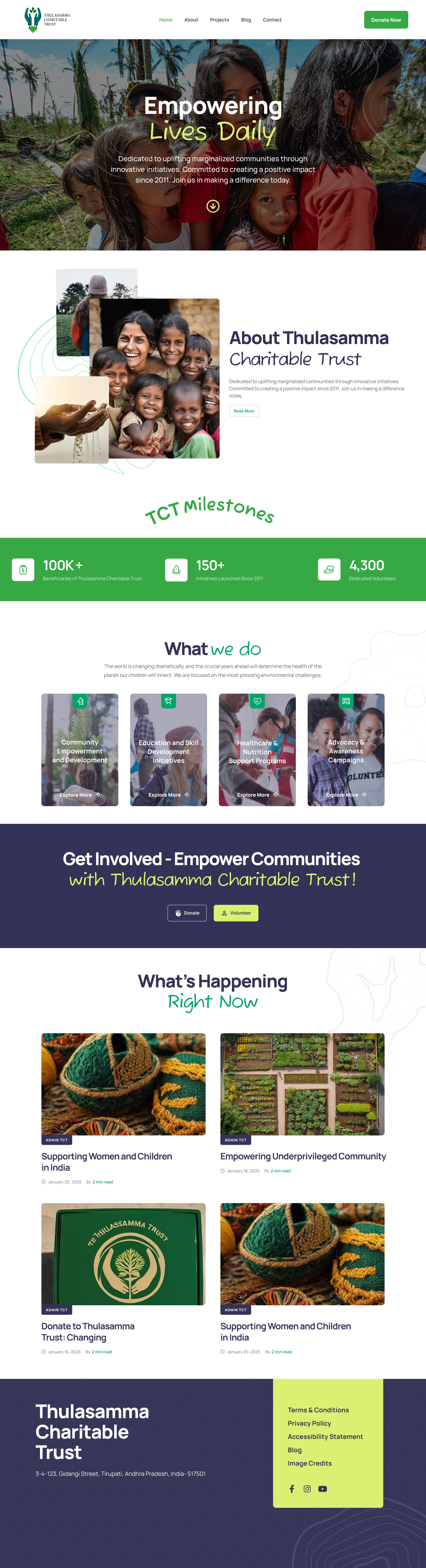 Empowering Lives Through Design — Thulasamma Charitable Trust We casestudy charitywebsite creativedesignstudio designforgood empathydrivendesign humancentereddesign modernui nonprofitdesign socialimpactdesign uidesign uxcasestudy uxdesign uxinspiration webflowdesign webredesign websitedesign