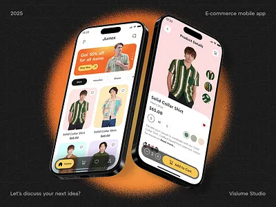 E-commerce Mobile App UI — Home Grid & Product Details add to cart button bottom navigation bar cart badge counter category filter chips conversion focused ux ecommerce mobile ui fashion ecommerce app ios app interface mobile checkout flow pdp ux patterns product card grid product catalog design product details screen promo banner design retail app ui shopping app design size selector ui ui kit components variant swatches ui wishlist interaction