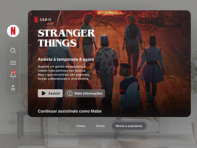 Streaming App UI: Spatial Glass, Stranger Things Concept card design concept figma glass ui media player netflix ott spatial ui stranger things streaming app ui tv app ui design