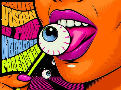 Your vision is potential color cosmic design eye human illustration mindset potential psychedelic retro surrealism trippy typography vector vintage vision