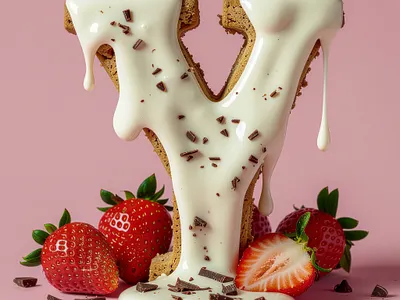 Edible Letter Y — Biscuit & Strawberry Cream Typography 3d alphabet art biscuit cgi cream dessert food lettering render strawberry typography
