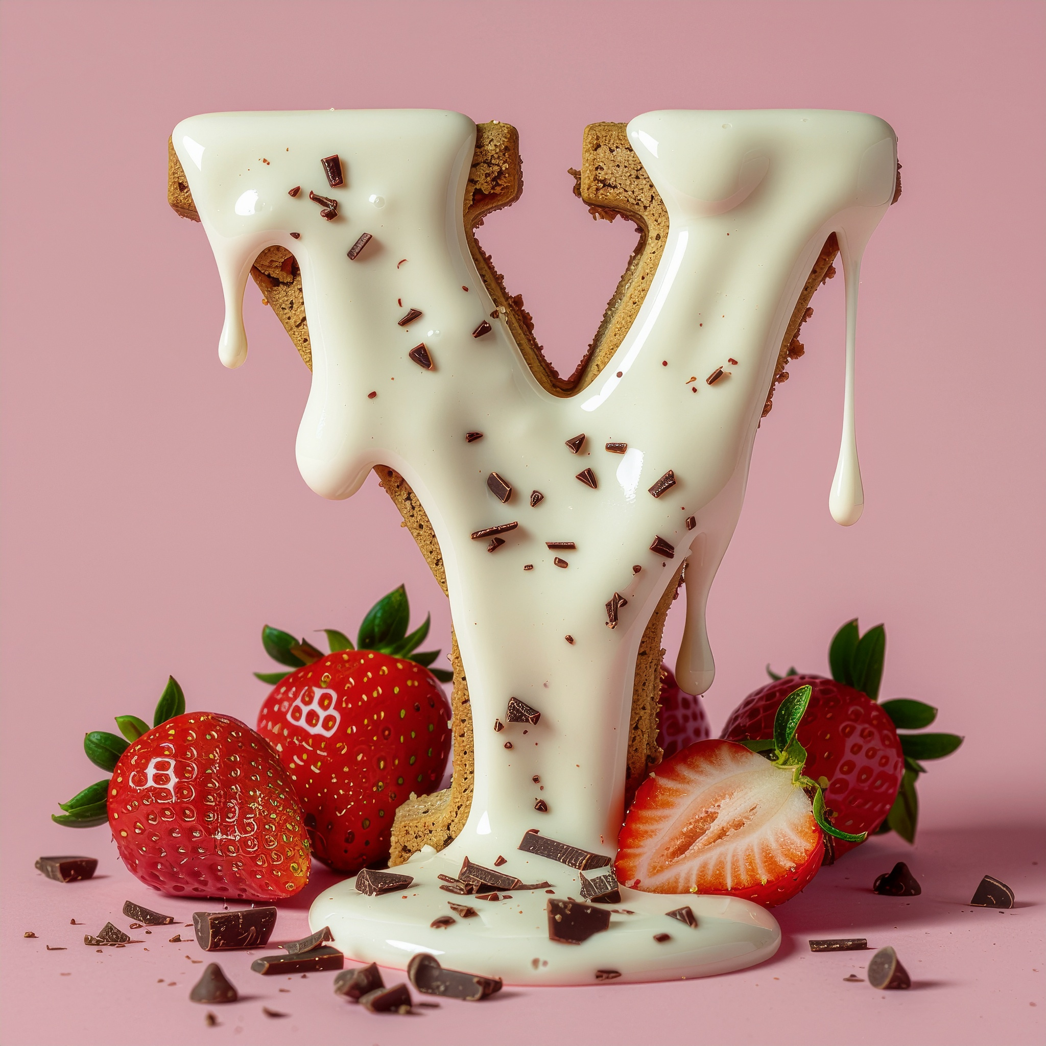 Example of Edible Letter Y — Biscuit & Strawberry Cream Typography