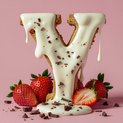 Edible Letter Y — Biscuit & Strawberry Cream Typography 3d alphabet art biscuit cgi cream dessert food lettering render strawberry typography