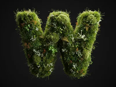 Organic Letter W — Moss & Microflora Typography 3d alphabet botanical cgi design lettering moss nature organic render typography