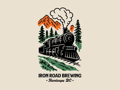 Iron Road Brewing apparel bc brewery brewing illustration iron kamloops merch mountain road shirt train trees