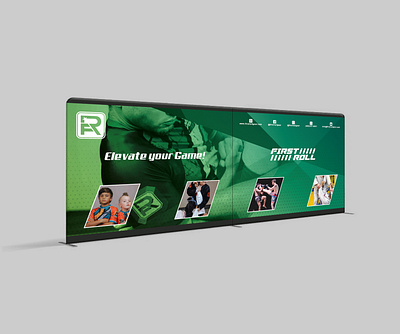 Backdrop Design – First Roll Gear b2bmarketing backdrop banner bjj booth design branding combatgear cool design eventbranding exhibit design fightgear firstrollgear grappler martialarts mma simple sportsbrand tradeshowbooth wrestling