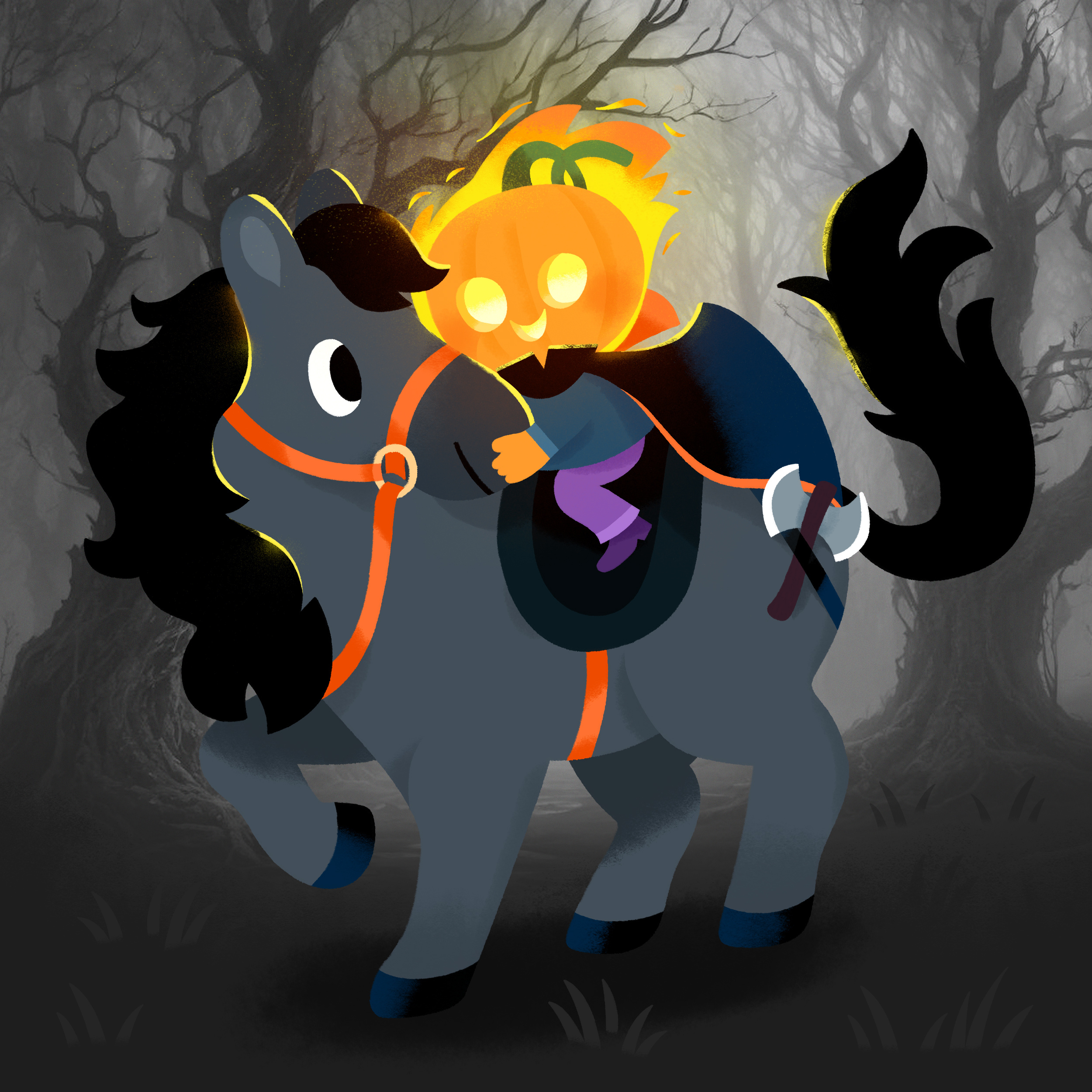 Lil' horseman animal autumn cute fall halloween holiday horse illustration illustrator kids macabre monster sleepy hollow spooky