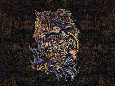 Sikh Warriors : Illustration for T-Shirt apparel artwork blade branding characterillustration design empire graphic design horse illustration king lord merchandise muscular sikh sword t shirt tshirtillustration vintage warrior