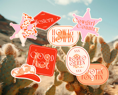 Set of Cowgirl Stickers aesthetic badge cool cowboy cowgirl era groovy howdy icon retro rodeo sticker symbol texas vibes west western wild y2k yeehaw