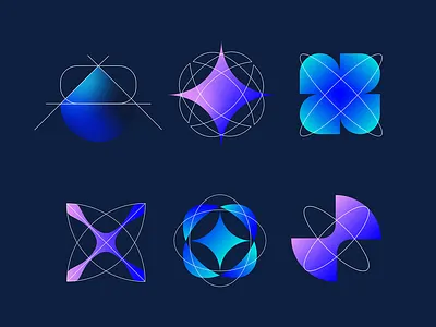 Security Icon Set blue branding cloud cyan design geometric gradient graphic design icon illustration it logo mark pink purple security shapes star vector