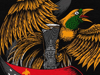 Melody of the Bird of Paradise apparel artwork atowo bird illustration bird of paradise branding cendrawasih design flag forest graphic design heritageart illustration jungle merchandise papuanuginie t shirt traditionalmusic tribalart vintage